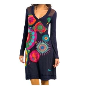 Desigual Multicolor Patterned Black Dress